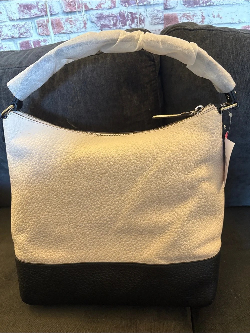 kate spade Two-Tone Cream and Black Pebbled Leather Shoulder Bag